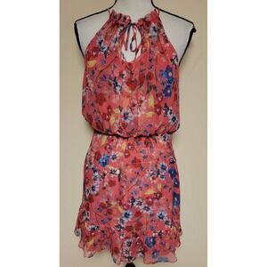 Parker Coral Floral Halter Dress with Blue & Yellow Accents